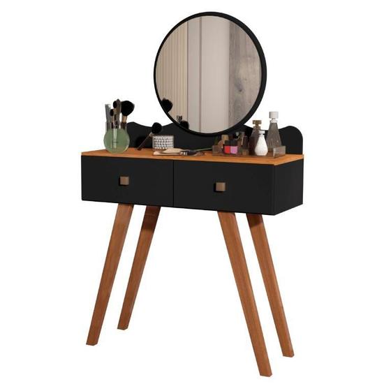 Imagem de Penteadeira COND Com Espelheira e Trava da Espelheira em MDF de 15mm Estilo Retrô Com 2 Gavetas Cor Preto/Nature