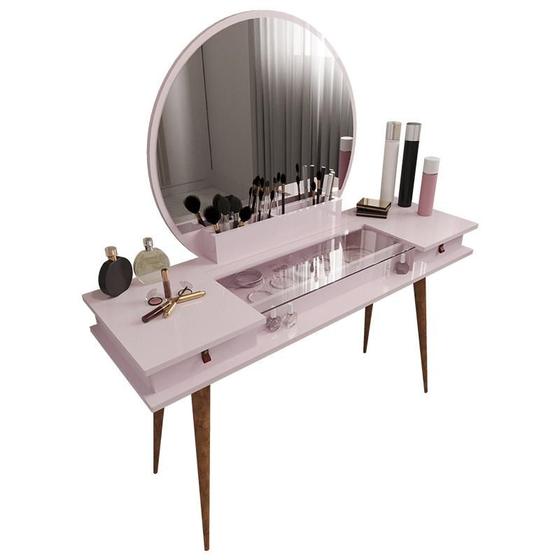 Penteadeira Diana Com 2 Gavetas Porta de Vidro e Nichos - Loja DoceLar