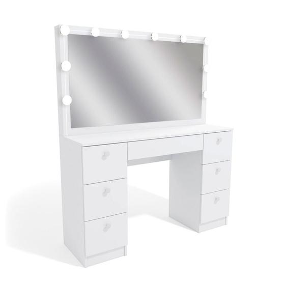 Penteadeira Ditália 7 Gav. PE-80 Branco c/ Kit Luz Camarim Cozy Menor preço em Penteadeira Ditália 7 Gav. PE-80 Branco c/ Kit Luz Camarim Cozy