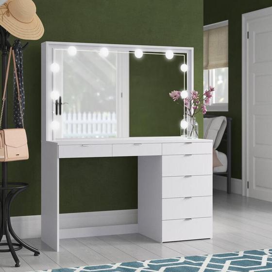 Penteadeira Ditália 7 Gavetas Branco c/ Kit Luz Camarim