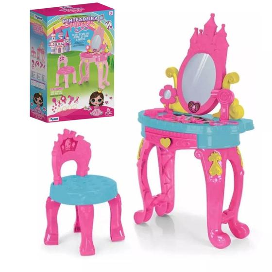 Imagem de Penteadeira Princesa Brinquedo Infantil com Banquinho e Acessórios Homeplay 3117