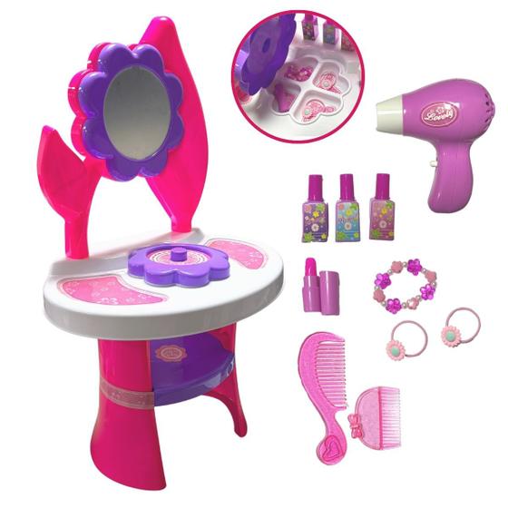 Imagem de Penteadeira Salão de Beleza Infantil com Espelho Secador Esmalte Batom Pente