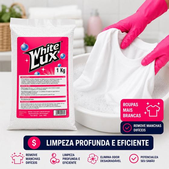 Percabonato de Sódio Alvejante Whitelux 1kg Tira Manchas Sem Cloro, Roupas Brancas e Coloridas