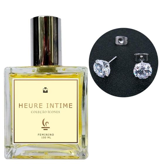 Imagem de Perfume Feminino Heure Intime + Brinco Prata Ponto Luz 6mm