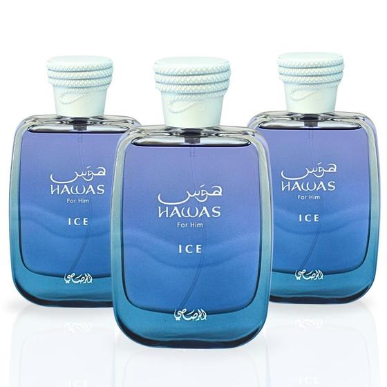 Imagem de Perfume RASASI Hawas Ice EDP 100ml para Homens - Kit com 3 Unidades