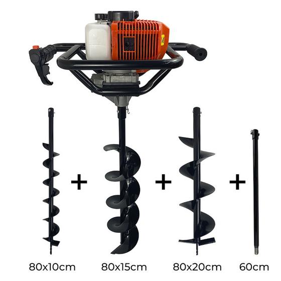 Perfurador de Solo a Gasolina 52cc com Brocas 80x10cm + 80x15cm + 80x20cm + Extensão 60cm Carbon Fak Menor preço em Perfurador de Solo a Gasolina 52cc com Brocas 80x10cm + 80x15cm + 80x20cm + Extensão 60cm Carbon Fak