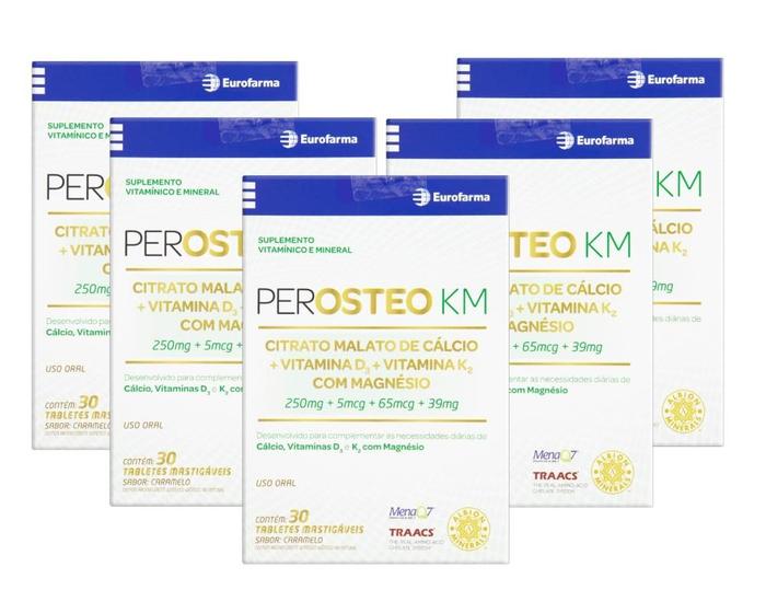 Imagem de Perosteo KM Caramelo Kit 5 Caixas De 30 Tabletes Cada