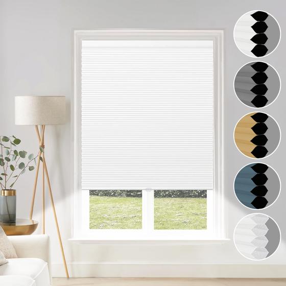 Imagem de Persianas sem fio Blackout Shades, persianas de tecido celular, persianas Honeycomb Door Window 35x64, branco-branco