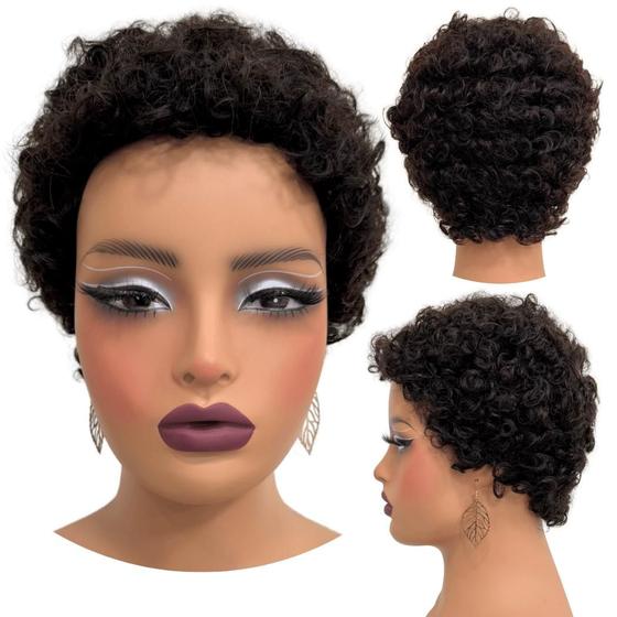 Imagem de Peruca cabelo 100% humano castanho escuro cacheada afro 4a