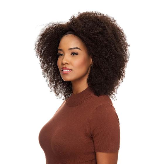 Imagem de Peruca com Faixa Cabelo Humano Cacheado 50cm Textura Kinky De Benguela (Castanho Escuro)