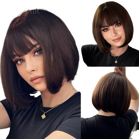 Imagem de peruca curta c/franja fibra organica premium wig chanelzinha