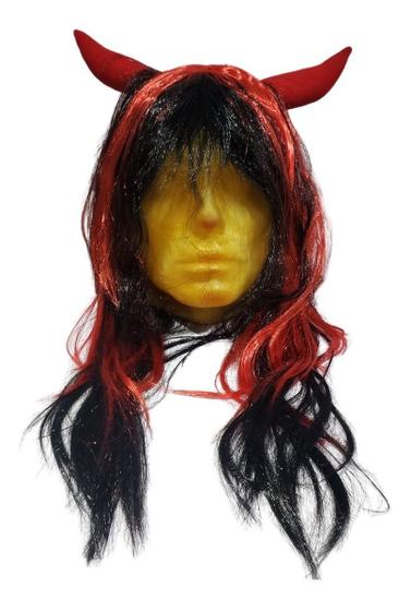 Imagem de Peruca Diabinha Com Chifres Ondulada 60cm Festa Cosplay