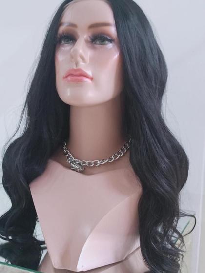 Imagem de Peruca front lace Wig 60 cm preta repartição livre 