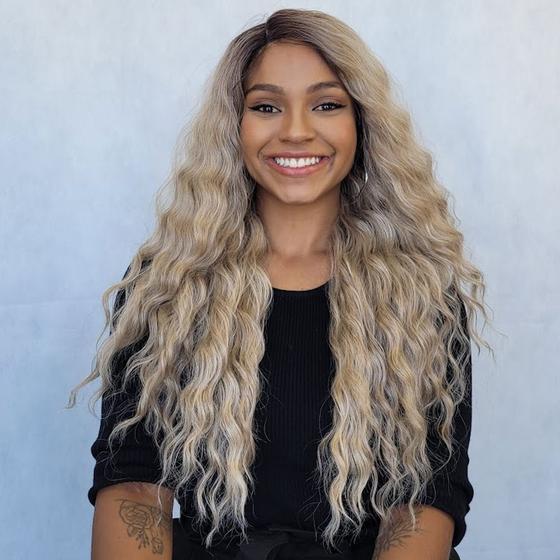 Imagem de Peruca Front Lace Wig Ondulada Loira - Fibra Premium- 70 cm -JAVA 