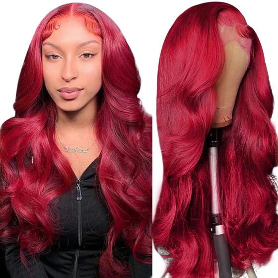 Imagem de Peruca frontal de renda BRYZILLEN 99J Burgundy Human Hair 82cm