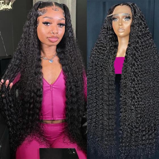 Imagem de Peruca Frontal de Renda KVFCT Deep Wave 76cm - Cabelo Humano com 200% de Densidade