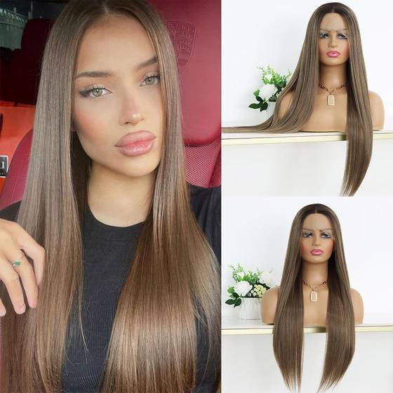 Imagem de Peruca frontal de renda MACA BAKA Natural Brown Long Straight 24"