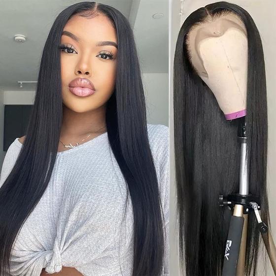 Imagem de Peruca Frontal de Renda UNANCY - Cabelo Humano Liso, 180% de Densidade, 70cm