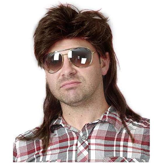 Imagem de Peruca Kaneles Mullet para homens dos anos 70 e 80 Brown Fancy Party Cosplay