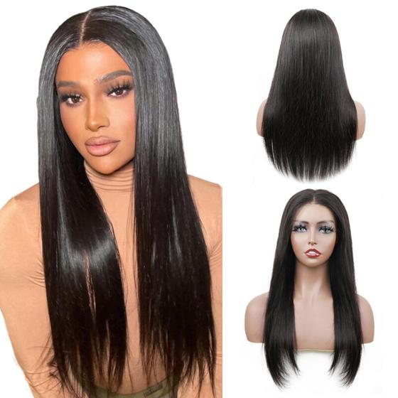 Peruca Lace Front Lisa Cabelo 100 Humano Natural Preta 60cm - Maya Hair Imagem de Peruca Lace Front Lisa Cabelo 100 Humano Natural Preta 60cm