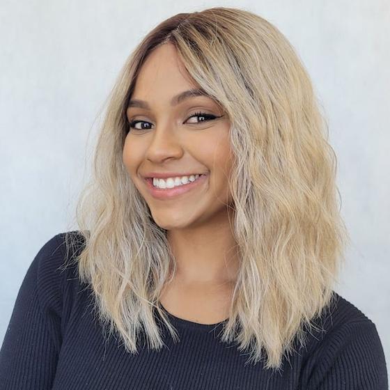 Imagem de Peruca Lace Front Wig  Loira Raiz Escura- Fibra Premium-30cm- SPICE