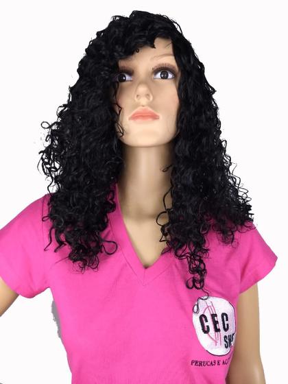 Imagem de Peruca Lace Wig Afro Cacheada Castanho Escuro Fibra Futura