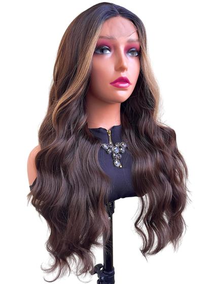 Imagem de Peruca Lace wig cabelo Bio fibra ondulado divisão fixa no meio em silk top 5x0,5 Natasha