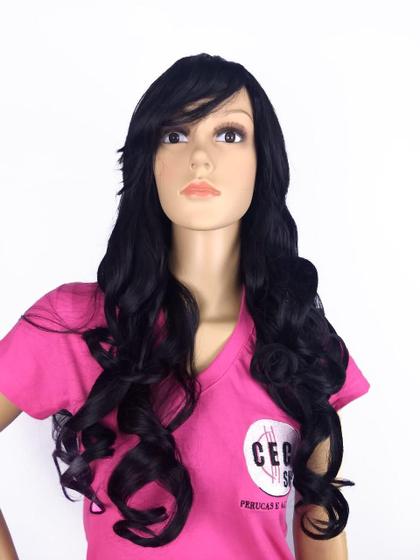 Imagem de Peruca Lace Wig Cacheada Castanho Escuro Fibra Futura 70Cm