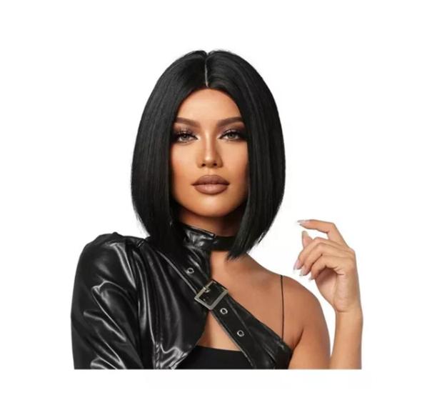 Imagem de Peruca lace Wig fibra orgânica Lisa Sem Franja Curta Preta 35cm - wig