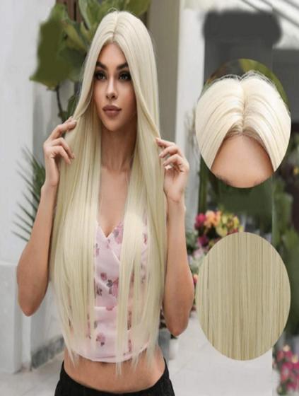 Imagem de Peruca lace Wig fibra orgânica Lisa Sem Franja Longa loiro clarissimo 70 cm - wig