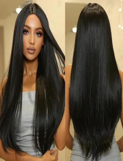 Imagem de Peruca lace Wig fibra orgânica Lisa Sem Franja Longa Preta 70 cm - wig