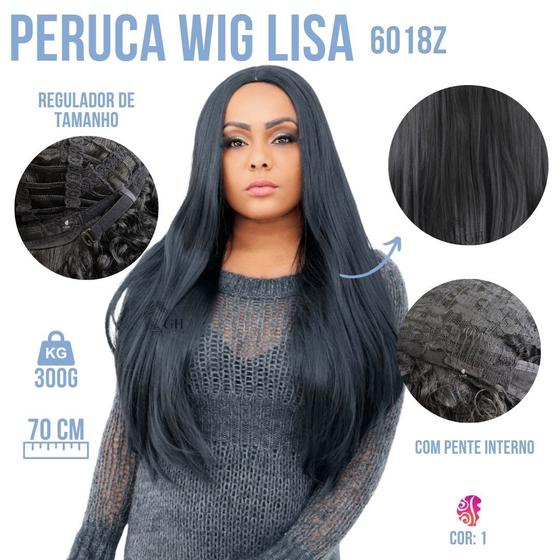 Imagem de Peruca Lace Wig Lisa Com Franja -Importada - Fibra Futura - 70CM - Com Micropele - Acabamento Gringo