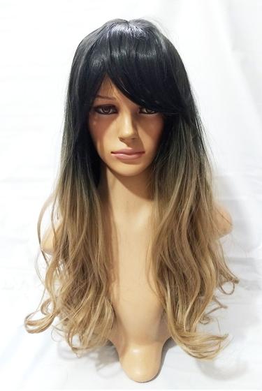 Imagem de Peruca Lace Wig Ondulada Preto Ombre Hair Loiro Fibra Futura