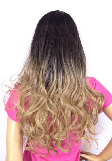 Imagem de Peruca Lace Wig Ondulado Preto Ombre Hair Fibra Futura 70Cm