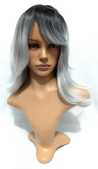 Imagem de Peruca Lace Wig Preto com Platinado Fibra Futura 50cm