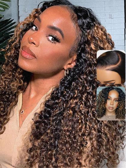 Imagem de Peruca UNICE Curly Balayage Brown Highlight 7X5 Lace Front 56cm