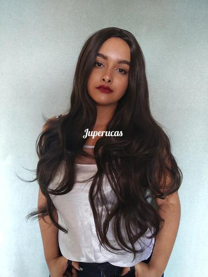 Imagem de Peruca, wig, castanho escuro, ondulada, fibra premium, 75cm