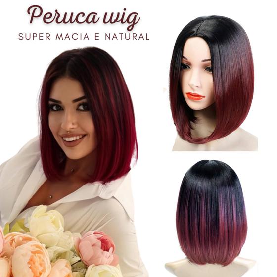 Peruca Wig Curta Ombre Vermelho 100% Orgânica 40cm - BHAIR Imagem de Peruca Wig Curta Ombre Vermelho 100% Orgânica 40cm
