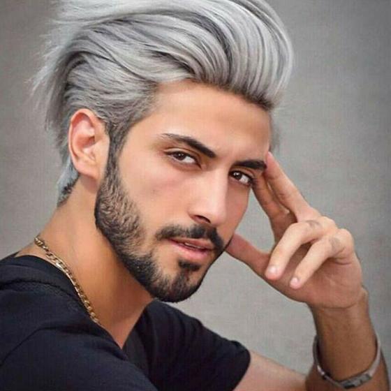 Imagem de Peruca Wokex Masculina Bonita, Cinza Prateada, Cabelo Sintético Curto