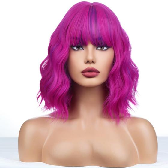 Imagem de Peruca WTHCOS - Curta, Cacheada e Ondulada, Rosa com Lilás