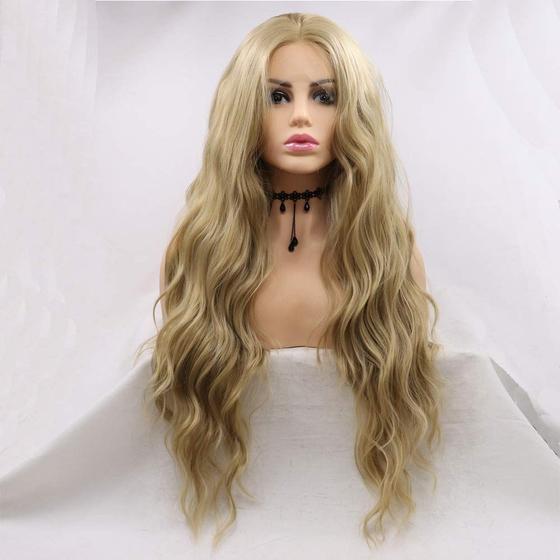 Imagem de Peruca xiweiya Blonde para mulheres, onda solta, 60 cm, renda frontal