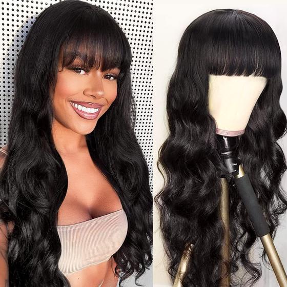 Imagem de Perucas Body Wave Lativ com franja, cabelo humano com densidade de 150%