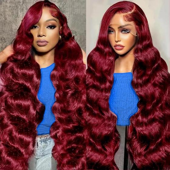 Imagem de Perucas frontais de renda BRUAR 99J Burgundy Human Hair 30" Body Wave