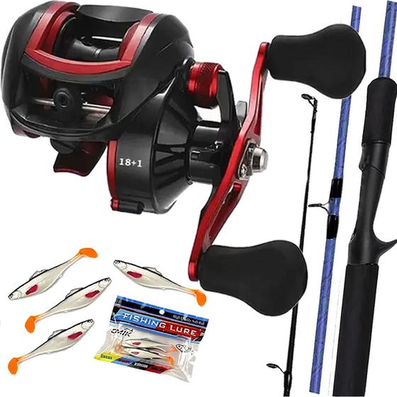 Imagem de Pesca Kit 15 Kg Vara Fibra de Vidro Carretilha 19 Rolamentos