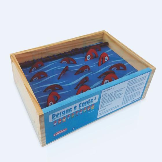 Imagem de Pescaria pesque e conte de madeira peixes numerados caixa