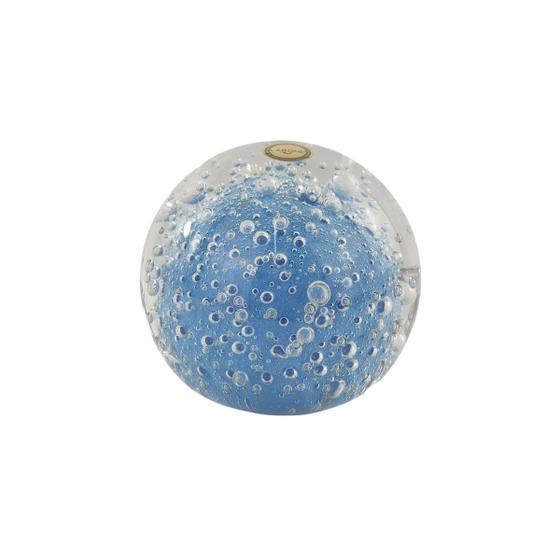 Imagem de Peso de Papel de Cristal Murano com Bolhas - Esfera Azul G