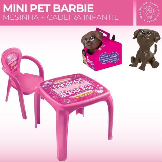 Imagem de Pet Barbie Cachorrinho + Mesa Mesinha + 1 Cadeira Infantil Beauty