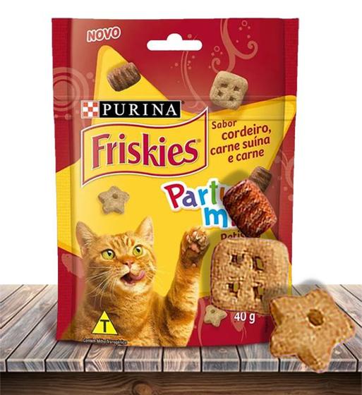 Imagem de Petisco Purina Friskies Party Mix Cordeiro, Carne Suína e Carne para Gatos Adultos de todos os Portes - 40Gr