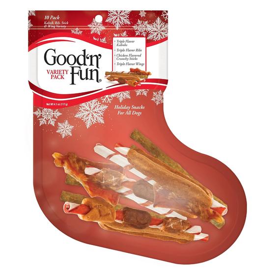 Imagem de Petiscos para cães Good 'n' Fun Holiday Chews, sabores variados, pacote com 10