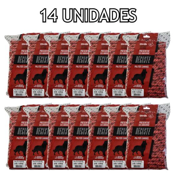 Imagem de Petiscos Pet Palitos Flexíveis Deguste Carne 800g Kit 14 UN